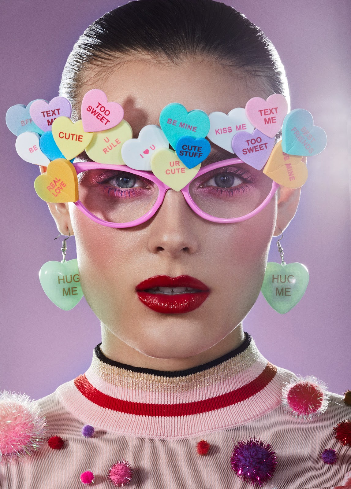 Love Beauty Editorial Photoshoot Hearts, Glitter Makeup, Stickers all
