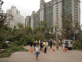 damage from Typhoon Hato at the Bay Bar Street at Shuiwan Road in Zhuhai