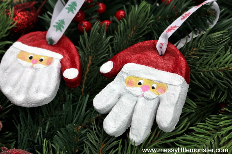 salt dough ornaments - Santa salt dough handprint ornaments - santa craft