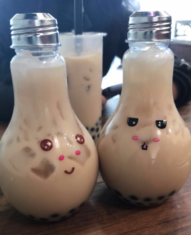 yummy food adventures half half and light bulb boba at boba in a light bulb