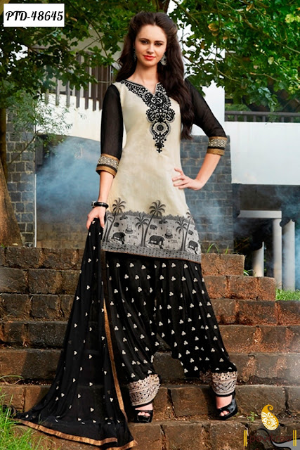 Beautiful black jacquard designer punjabi patiala salwar suits online shopping with discount sale at pavitraa.in