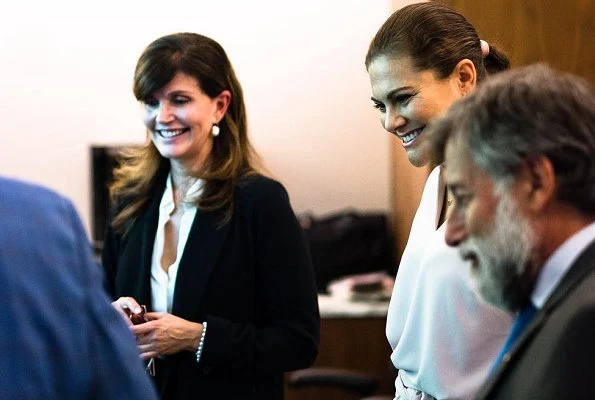 Crown Princess Victoria wore By Malene Birger pumps and she carried By Malene Birger bag, pink top and trousers