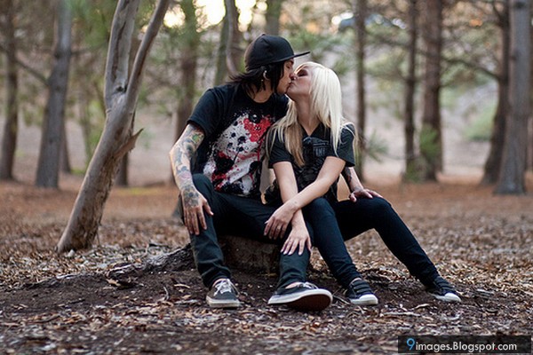 Kissing Emo Couple Forest Adorable