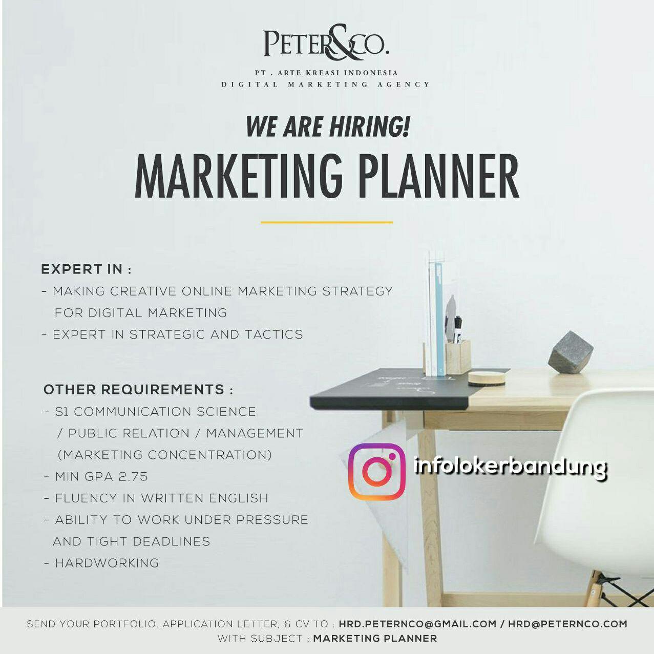 Lowongan Kerja Marketing Planner PT. Arte Kreasi Indoensia ( Peter&Co) September 2017