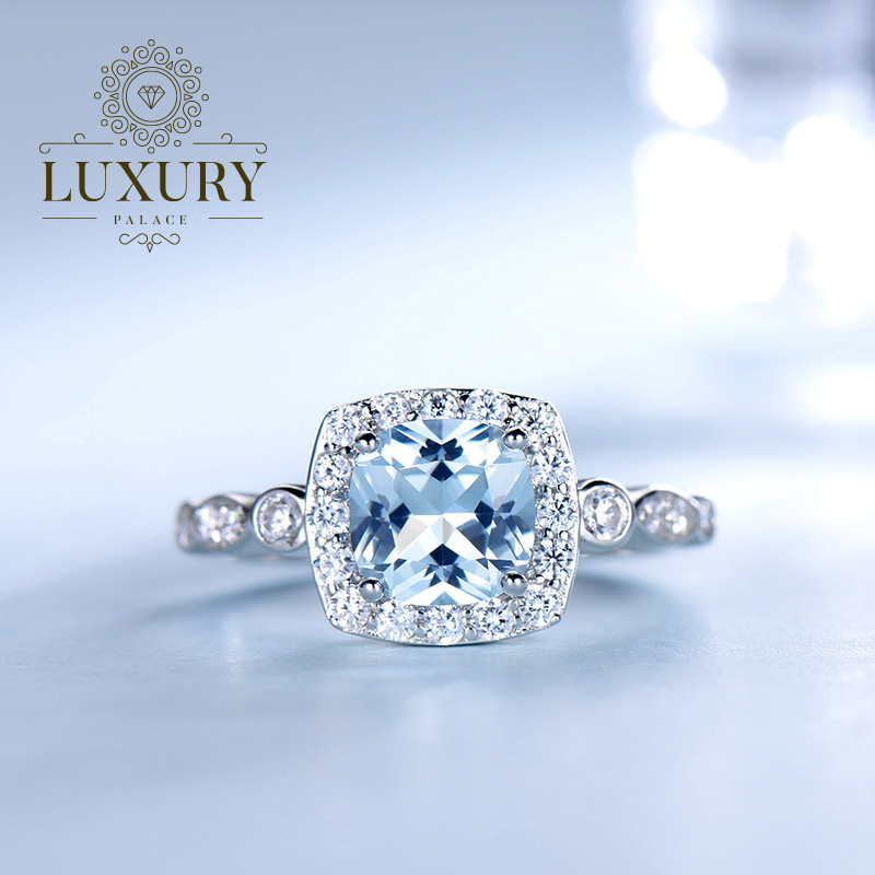 TOPAZE BLEUE 18K Platine Plaqué Argent Sterling 925 Bague De Fiançailles Pour Femmes