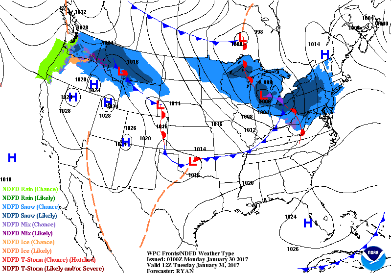 National Surface Map for Tuesday Jan 30th National Surface Map for Tuesday Jan 30th