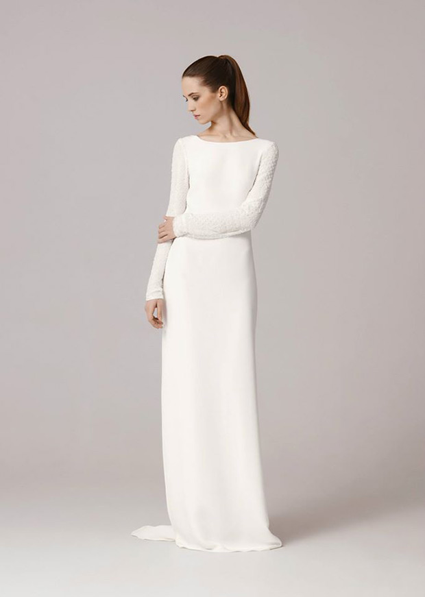 Sleek Long Sleeves Wedding Dress White Prom Fashion Sleek Long Sleeves Wedding Dress White