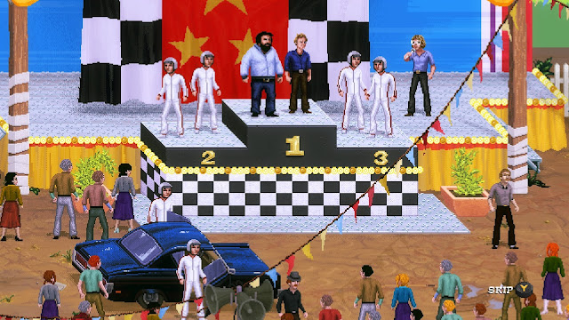 Bud Spencer & Terence Hill - Slaps and Beans - on the first step of the podium after the buggy race.