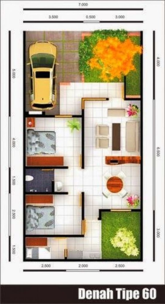 denah rumah minimalis dengan lebar 7 meter 1 lantai