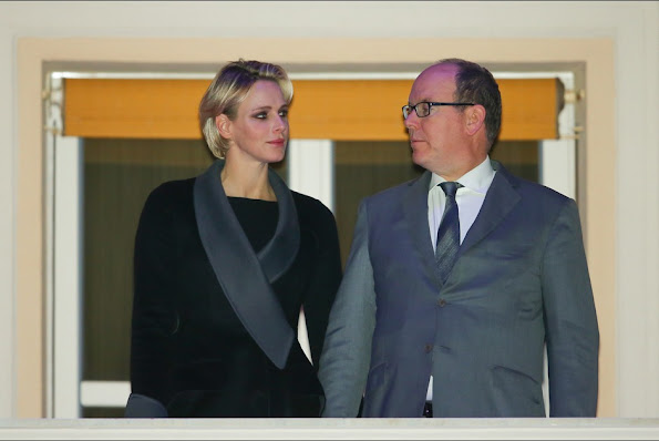 Princess Charlene of Monaco and Prince Albert of Monaco watched the "Good Friday Procession" from the palace balcony on April 3, 2015 in Monaco.