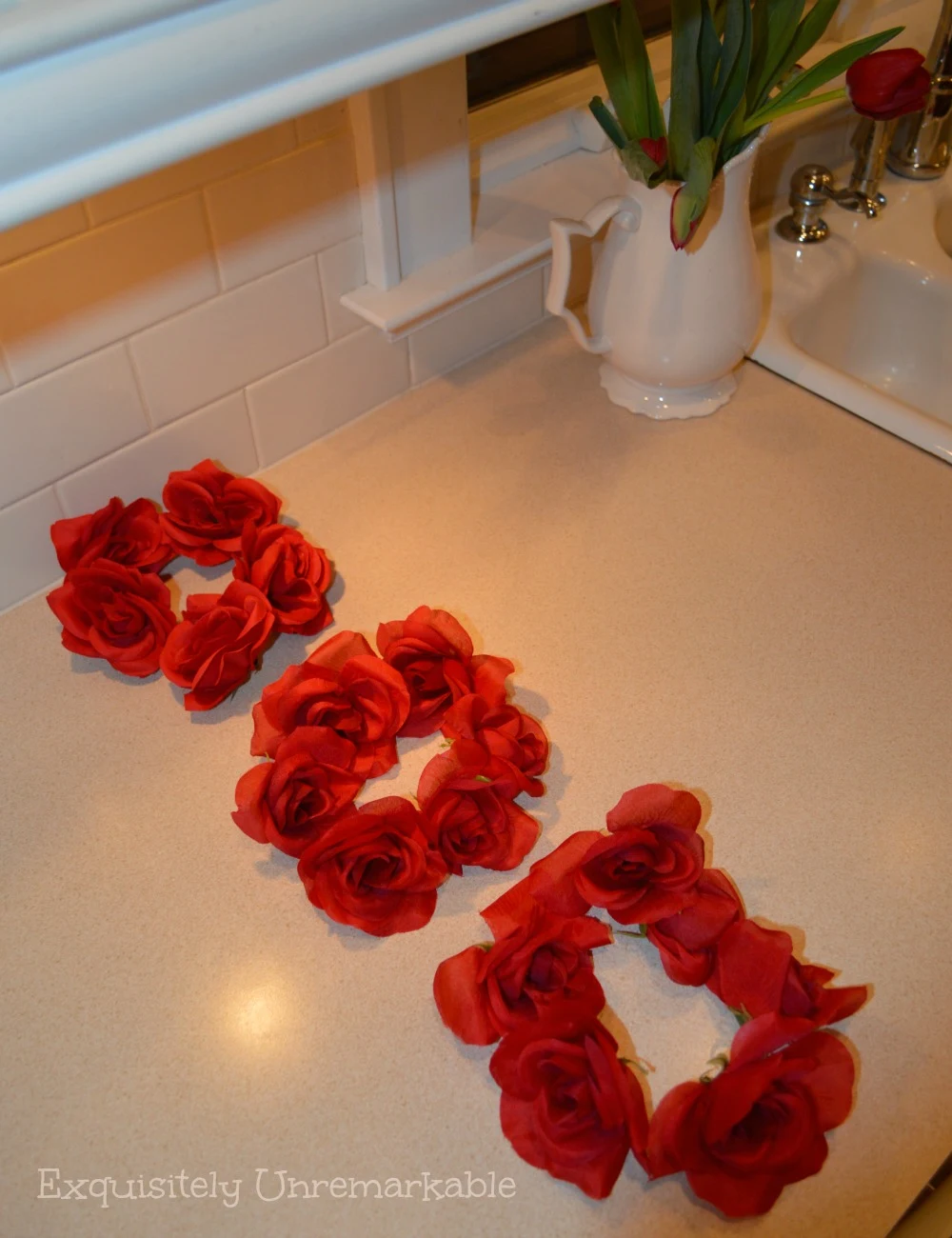 Three Red Floral Rings On kitchen counter