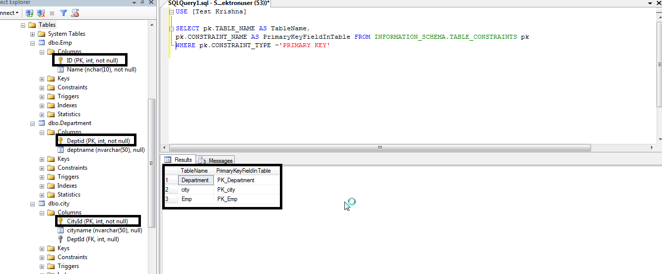 Aspdotnet-Sharepoint: Find list of primary keys in a database in sql server