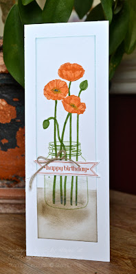 Tall thin card made with Pleasant Poppies from Stampin' Up