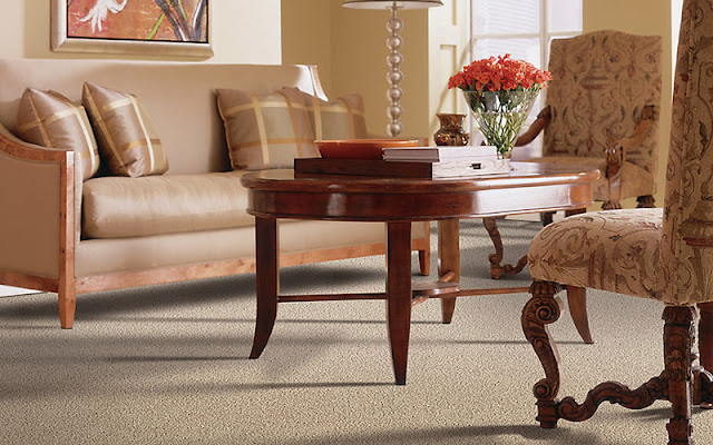 Textured carpet gives this living room a subtle, beautiful design element. 