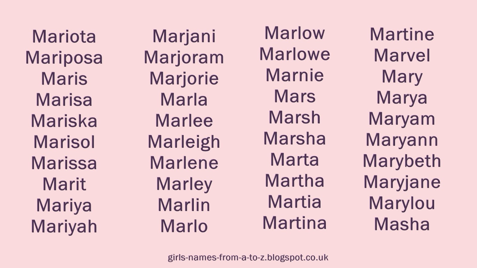 Girls Names From A To Z: Girls Names Starting With M