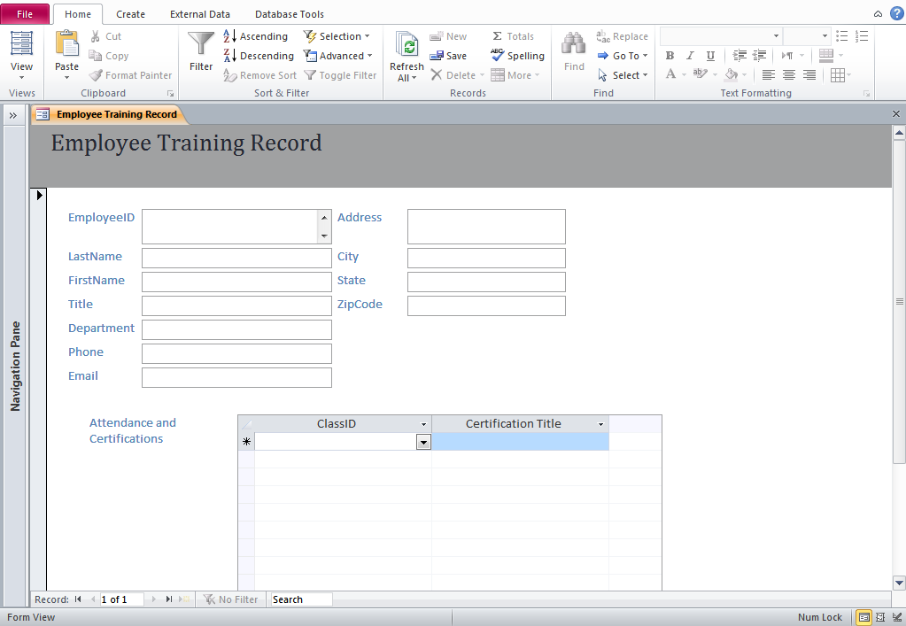 access employee database template free download