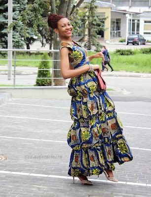 modern african print dress, long ankara dress, twisted braids, nigerian fashion blogger, fashion blogger ukraine