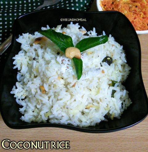 Coconut rice - Thengai Sadham Coconut rice - this is one of my favourite lunch box dish. My mom frequently prepares this delicious coconut rice for our lunch box. This rice can be easily prepared within 15 minutes without any grinding and chopping work. For this rice you can use any rice of your choice. I prefer ponni raw rice or basmati rice, which gives you the perfect texture. My mom adds finely chopped gingers, finely chopped green chillies and little black pepper powder for this rice. You have to add all the flavours in a minimal level. Then one more thing I want to say is try to use fresh grated coconuts for the natural sweetness in the rice. Please avoid refrigerated coconuts or coconut powder. The addition of cashew nuts and peanuts is optional. The perfect side dish for coconut rice are plantain fry, potato fry and chips.