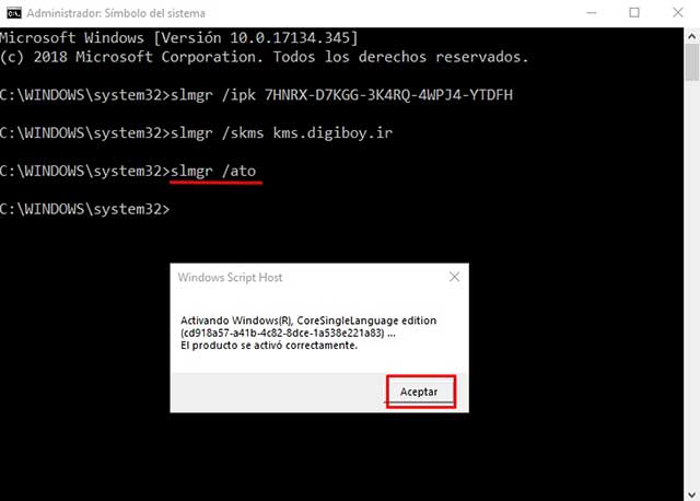 activar windows 10 cmd