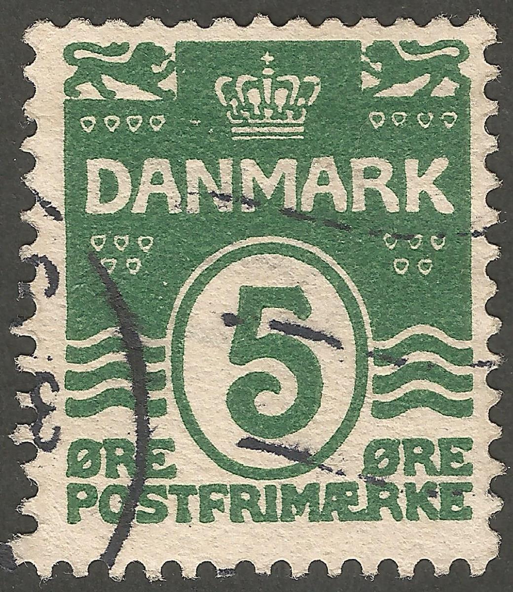 Stamps Stamp Denmark (1912) Figure wave type 5 ore