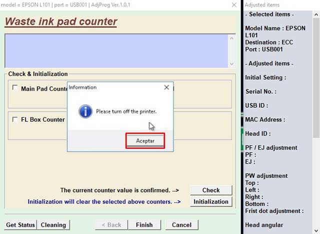 formatear contador a 0 de la impresora epson l101