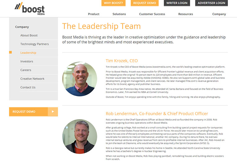 Boost media staff bio page