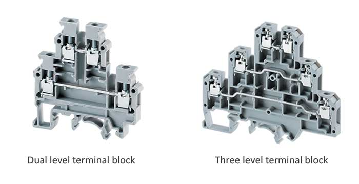 Feed-through terminal blocks, multi-conductor terminal blocks, and  multi-level terminal blocks