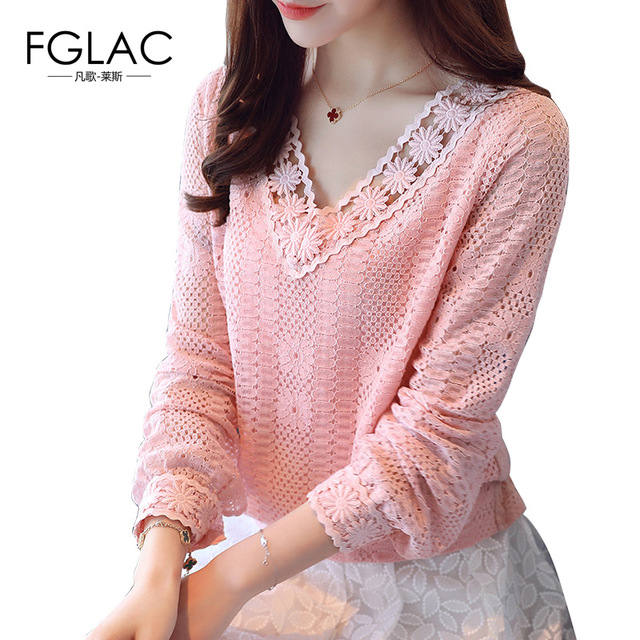 Womens Casual Long Sleeve Lace Shirt Tops Blouse Ladies Slim V Neck Pullover USA