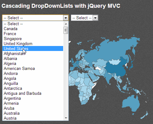 Cascading DropDown Lists with jQuery MVC with ajax map