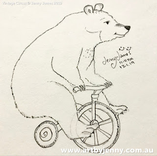 artwork featuring a bear on a tricycle by Jenny James copyright 2019
