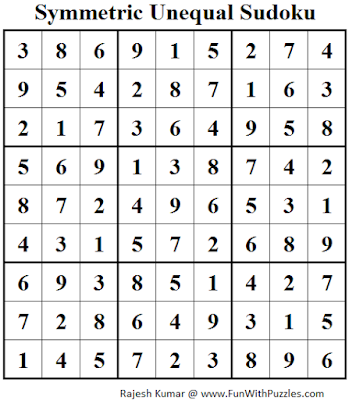 Symmetric Unequal Sudoku (Fun With Sudoku #80) Solution