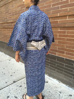 Man wearing a indigo dyed yukata kimono.