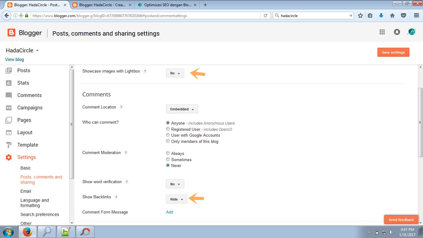 Settingan Dasar Blogger Settingan Dasar Blogger