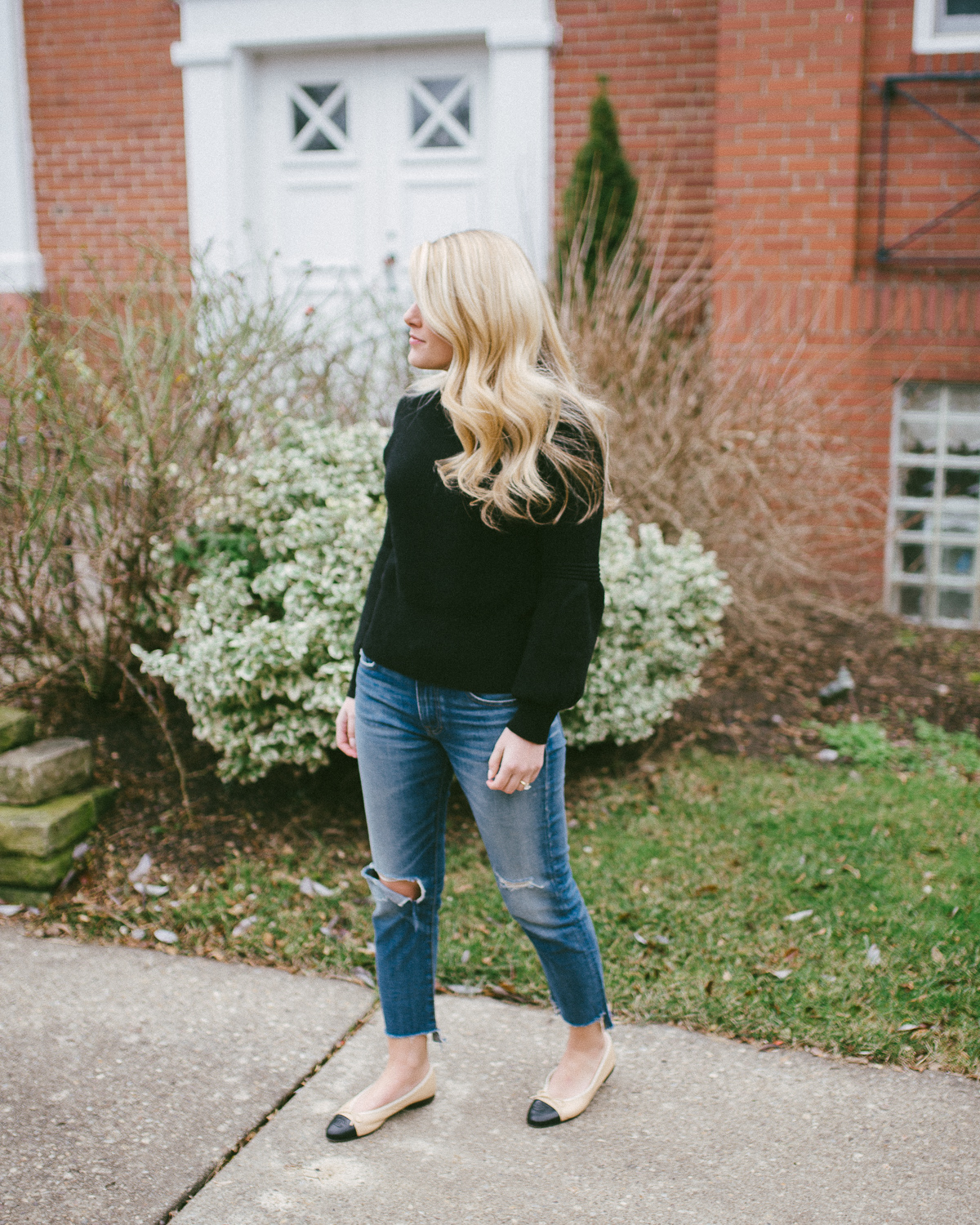 chanel tweed ballet flats