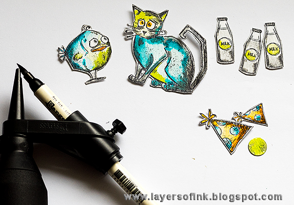 Layers of ink - Crazy Friends Shadowbox Tutorial by Anna-Karin, with products by Tim Holtz, Sizzix and Ranger, such as Bird Crazy and Crazy Cats.