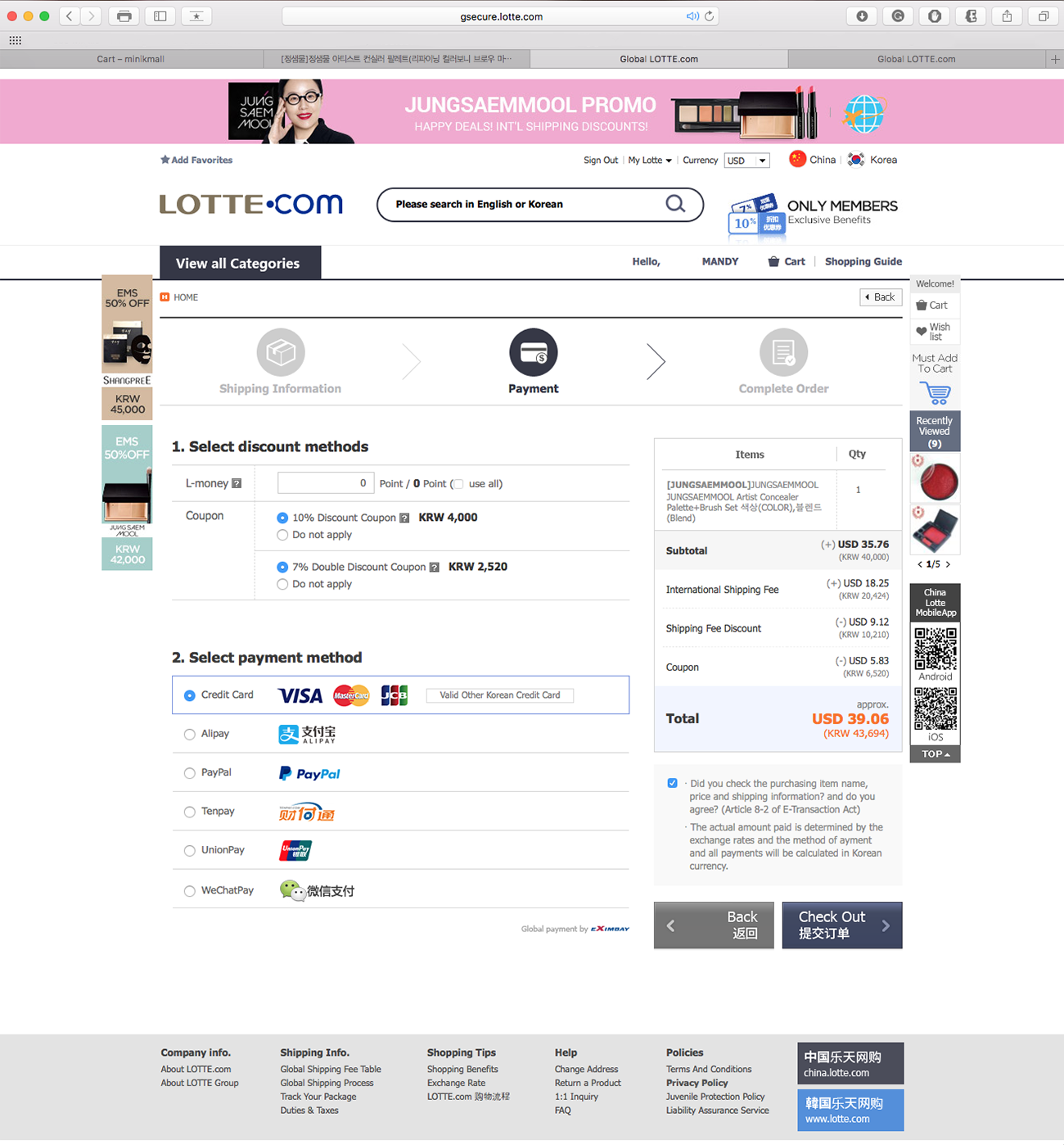 lavlilacs April 2017 haul - Global Lotte payment page