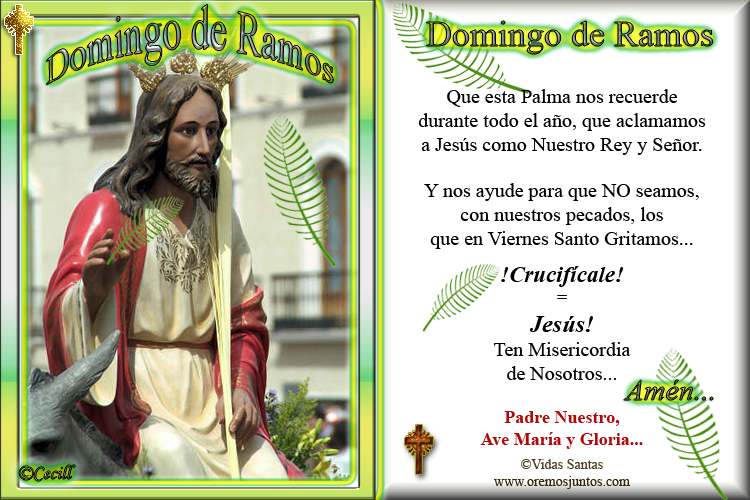 Vidas Santas Estampita y Oración para el Domingo de Ramos