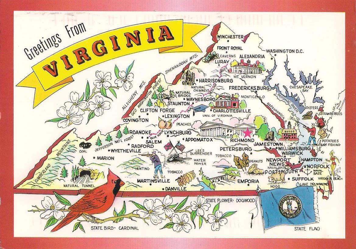 More POSTCARDS & STAMPS USA Map Virginia