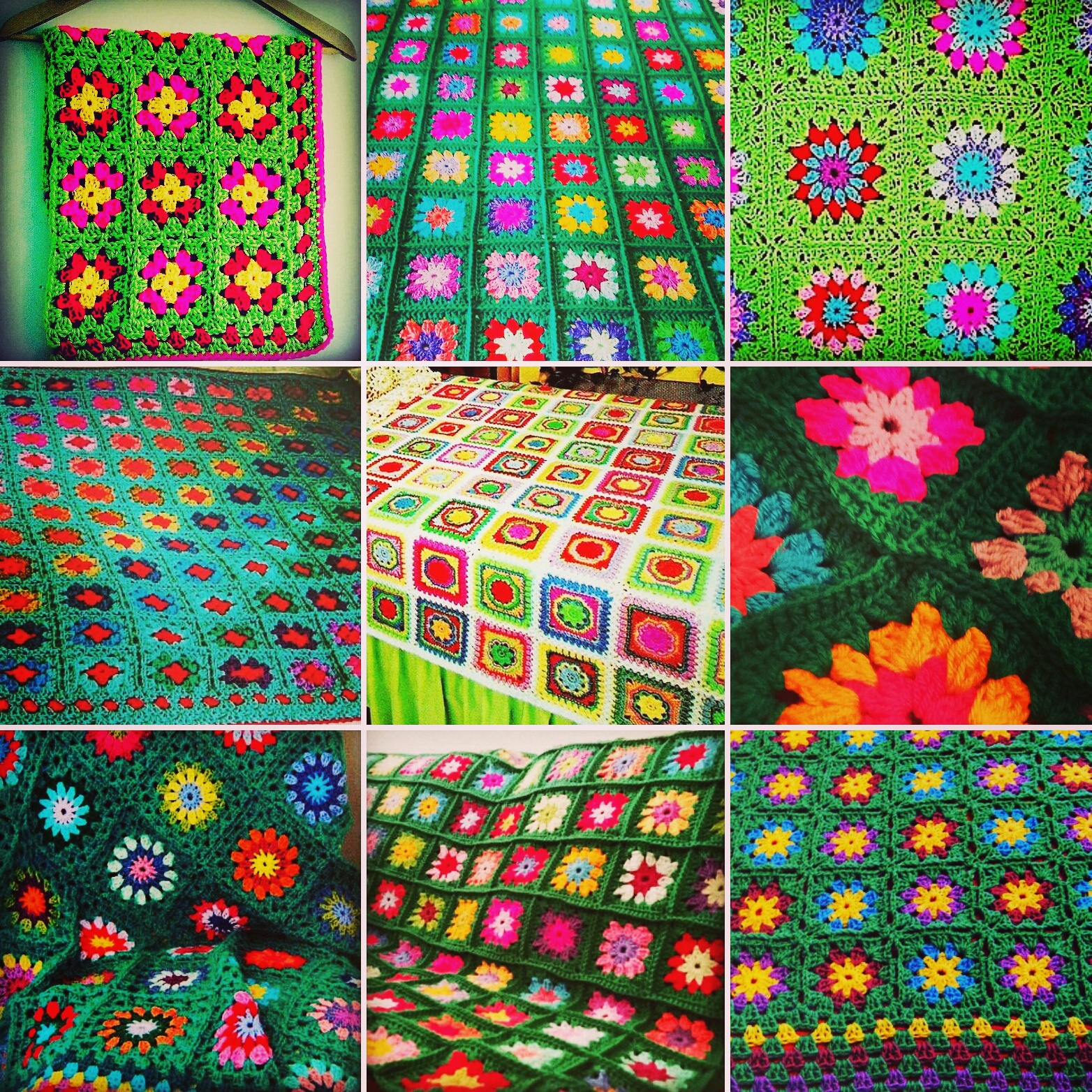 The Sunroom UK Green Crochet Granny Square Blankets