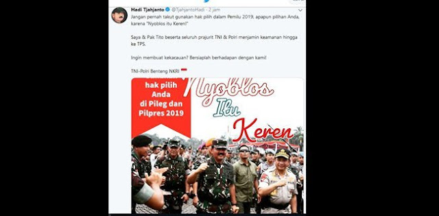 Postingan Panglima TNI Ajak Mencoblos Mendadak Hilang Postingan Panglima TNI Ajak Mencoblos Mendadak Hilang