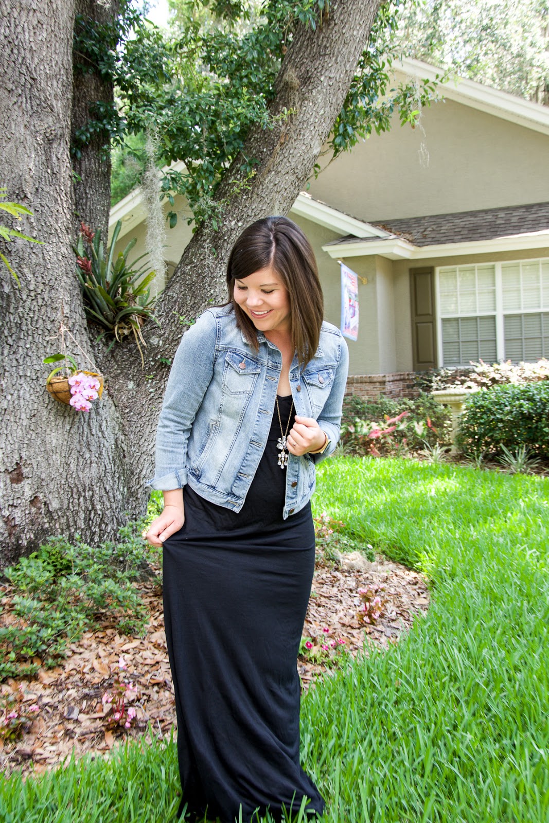 Maxi Skirt With Denim Jacket Denim Jacket Black Flowy Skirt Jean