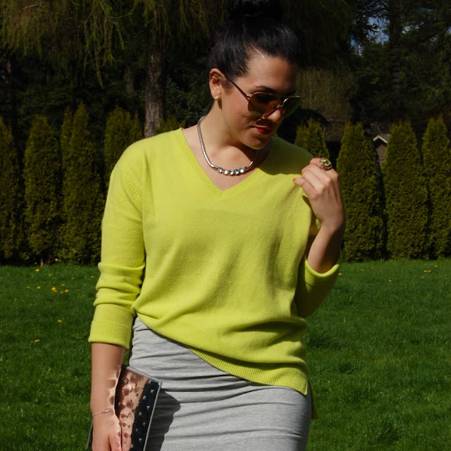 Joe Fresh cashmere sweater, Forever 21 skirt, Prabal Gurung for Target heels and Ela Editor's Pouch clutch