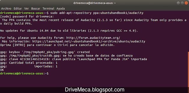 Agregamos desde consola el PPA de Audacity