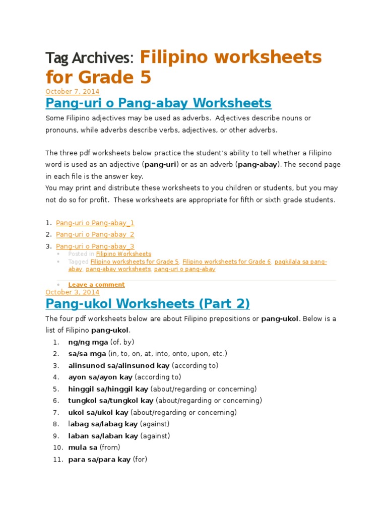 pang-abay worksheets - philippin news collections