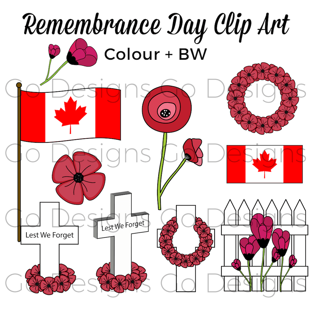 Beautiful Remembrance Day clip art. Perfect for your classroom or teacher products. Includes colour and bw images. #remembranceday #gradeonederfuldesigns #poppies #clipart #poppyclipart