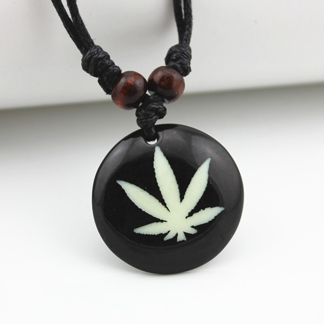 Resin Marijuana Leaf Weed Cannabis Hemp Herb Cord Wooden Look Pendant Necklace
