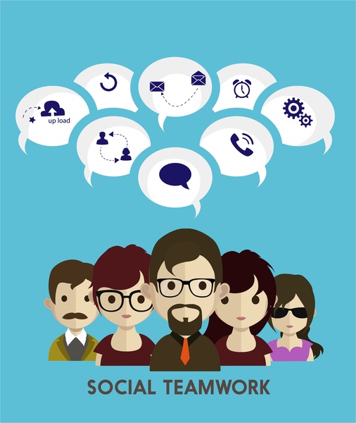 Social teamwork concept infographic human and interfaces design Free vector