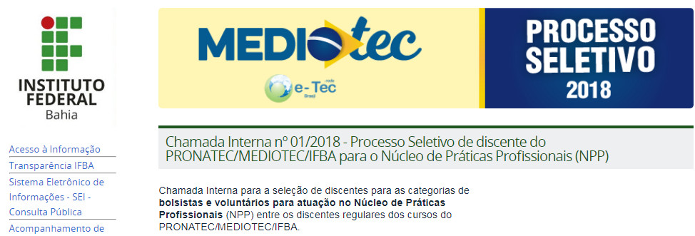 IFBA campus Jequié abre 80 vagas nos cursos técnicos subsequentes em  Processo Seletivo Simplificado — IFBA - Instituto Federal de Educação,  Ciência e Tecnologia da Bahia Instituto Federal da Bahia