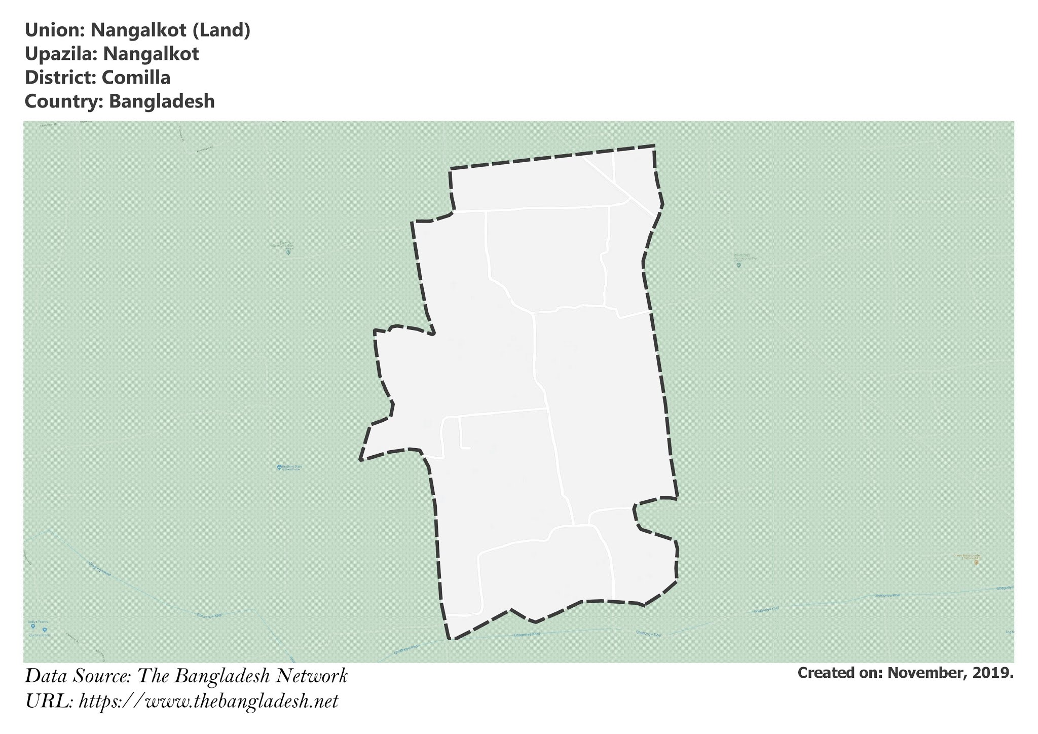Map of Nangalkot of Comilla, Bangladesh.