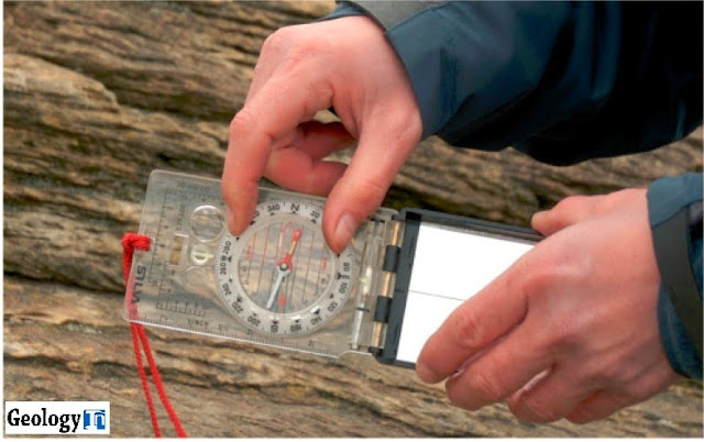 Determination of the orientation of a dipping plane by the The compass - clinometer (photos)